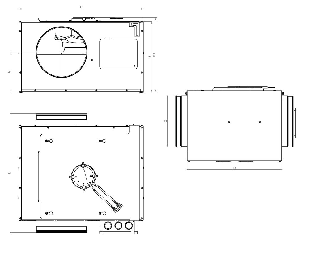 Dimensions ventilateur centrifuge Vortice CA IL Quiet ES